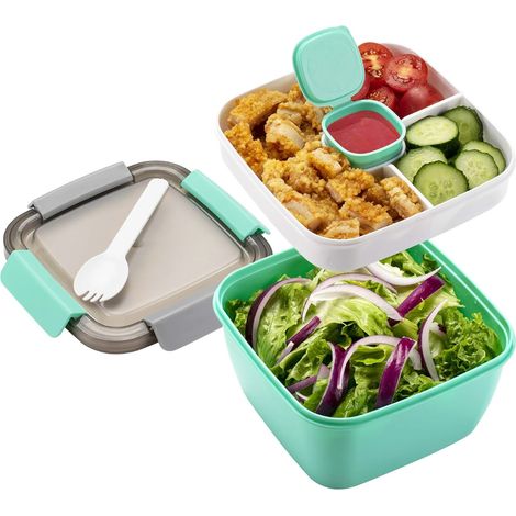 Boîte à salade fraîche pour le déjeuner, saladier, 3 contenants pour vinaigrette, garnitures pour salade, collations