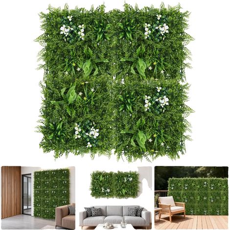 Paneles de pared de césped artificial, para uso interior y exterior, fácil mantenimiento, 4 unidades, 50x50 cm. (1/2)