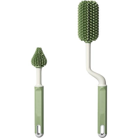 Brosse de nettoyage en silicone pour biberon, longue poignée, élimine les résidus, nettoyage en profondeur pour bouteille d’eau, verte. (1/5)