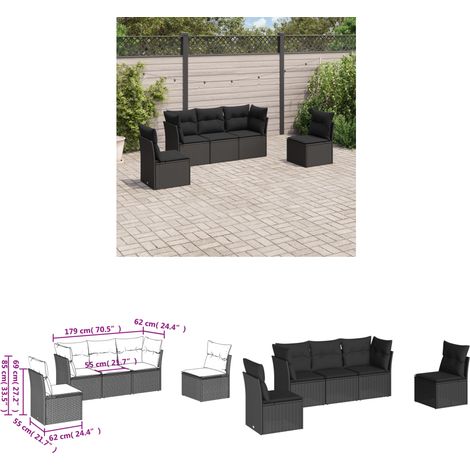 5-tlg. Garten-Sofagarnitur mit Kissen Schwarz Poly Rattan - Gartensofas - Outdoor Möbel - Lounge Set - Rattan Sofa - Gartenlounge - Home & Living (1/3)