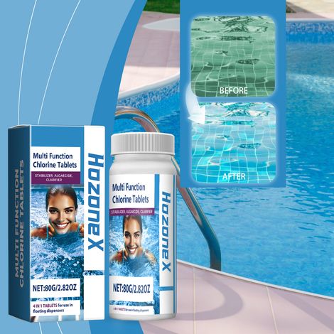 Pool care chlorine tablets, effervescent water treatment, clear and refreshing, easily soluble chlorine tablets -- 80g -- BIEMMEDUE (1/5)