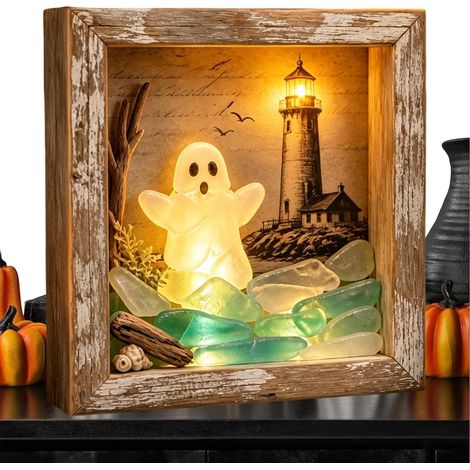 Boîte À Souvenirs Halloween DIY Décoration de bureau fantôme Halloween DIY Cadre fantôme lumineux avec verre de mer Pour L'Intérieur Étagère Cheminée Bureau Fête Et Maison (1/5)