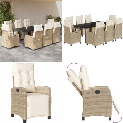 9-tlg. Garten-Essgruppe mit Kissen Beige Poly Rattan - Gartenstuhl - Gartentisch (1/5)