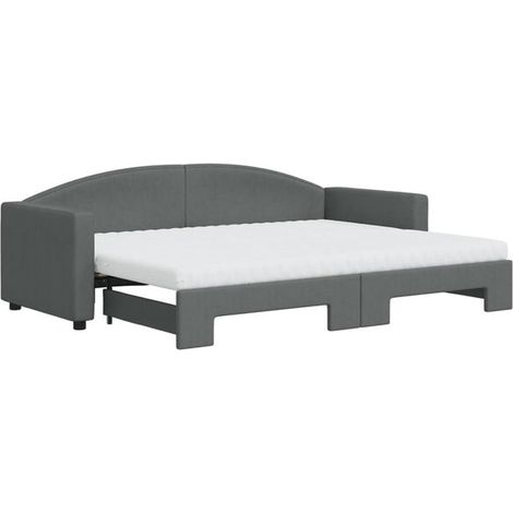 Canapé-lit avec sommier gigogne et matelas gris foncé, mesurant 80x200 cm, recouvert de tissu. (1/5)