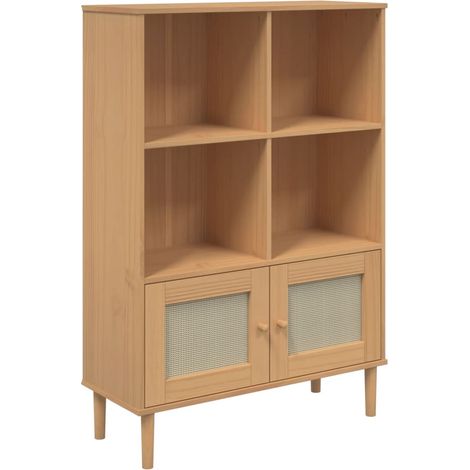 Bibliothèque Armoire à livres SENJA aspect de rotin marron bois massif de pin (1/5)