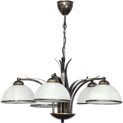 Suspension Korfu patine dorée 5 globes E27 Luminex