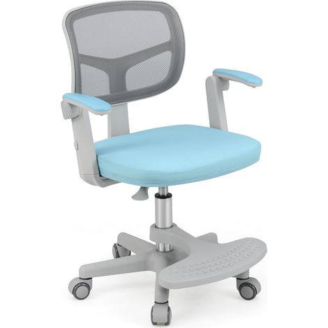Chaise de Bureau pour Enfants avec Hauteur Réglable, Accoudoirs et Repose-pieds, Chaise de Bureau Pivotante avec Roulettes, Bleu (1/5)