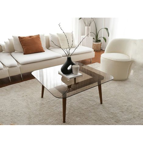 Dmora - Tavolino da salotto Mezzagno, Tavolo basso da caffè, Portariviste per divano, Ripiano da soggiorno, 80x80h40 cm, Bronzo (1/5)