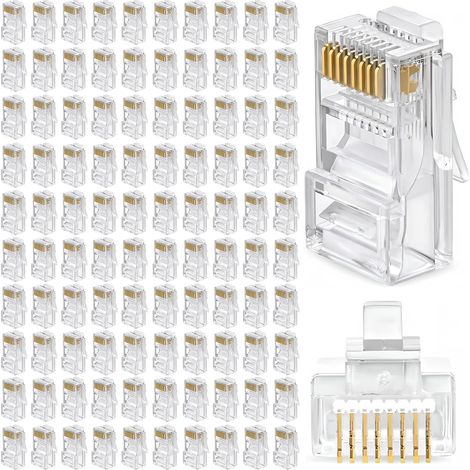 Lot de 100 connecteurs RJ45,adaptés aux câbles réseau non blindés de catégorie 5 (1/5)
