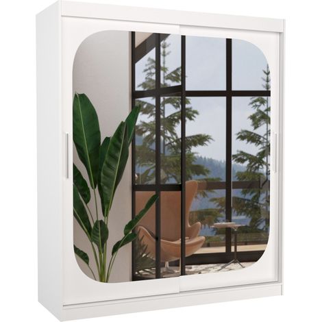Armoire de chambre design blanche 2 portes coulissantes avec miroir Ibizo 180cm (1/5)