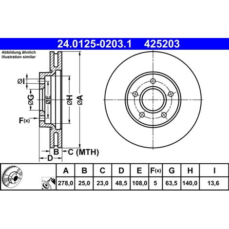 Lot de 2 Disques de frein ATE 24.0125-0203.1 VOLVO 31341642 31381374