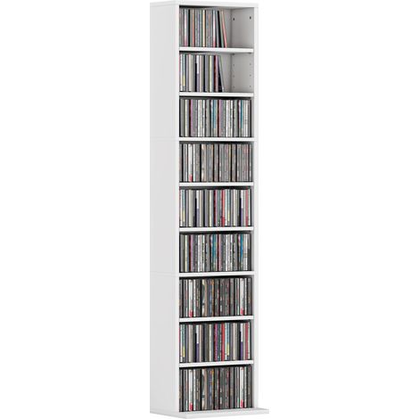 Scaffale Porta CD con 6 Ripiani Regolabili, Capacità di 260 CD/120 DVD, 33x24x140 cm, Bianco