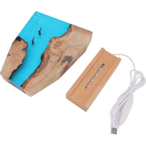 Lampada notturna a LED colorata a tema subacqueo, realizzata in legno e resina, lampada da comodino a tema oceano, decorazione per scrivania, ufficio, camera da letto e soggiorno. (1/5)