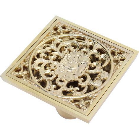 Grille d'évacuation au sol dorée 10x10cm en cuivre, siphon anti-odeurs pour cuisine, salle de bain, hôtel, modèle à garde d'eau profonde (1/5)