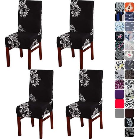 4X Housses De Chaise Salle à Manger Couvertures Étendue Housse Élastique Étirable Chaises Spandex Couverture Protecteur pour La Salle Manger Mariage Fête D'hôtel Noir Blanc Aile, (1/5)