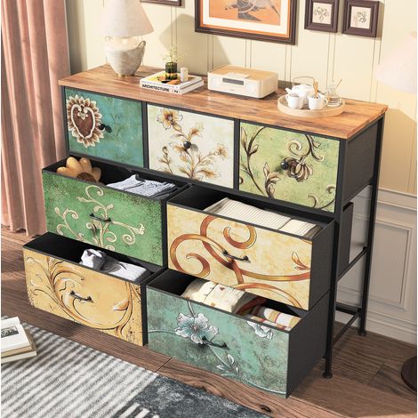 Credenza contenitore multicolore in truciolare con cassetti e dettagli in metallo (1/5)