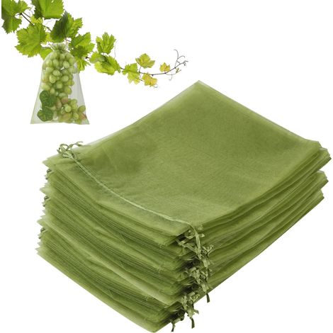 100 Pièces Sac de Protection Fruits, Protection de Raisins,20 x 30cm Sac Protection Fruits avec Cordon,Protège Contre Les guêpes, Les Mouches à Fruits, Les Oiseaux et Autres Insectes, Vert Armée (1/5)