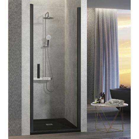 Puerta abatible de Ducha NARDI negro mate 60-64  cm