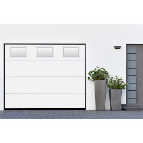 Spadone – Porte de garage sectionnelle motorisée 240 x 200 cm – Épaisseur 40 mm – Panneaux sandwich en polyuréthane – 3 hublots granités