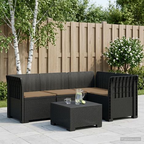 vidaXL Sofá de Jardín para 4 Personas con Cojines Estilo Rattan PP (1/5)