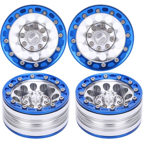 Satz mit 4 universellen Metallradnaben für RC-Autos, kompatibel mit 1/10 (1,9 Zoll) RC-Crawlern, blau und silber. (1/5)