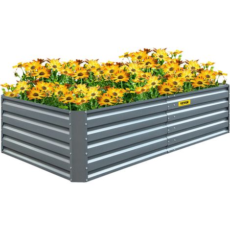 Potager Surélevé Métal 203,2x101,6x47 cm Carré Potager Surélevé en Galvalume Lit de Jardin Fond Ouvert Bac de Jardinage pour Culture de Légumes Fleurs Herbes Aromatiques Plantes Grasses, Gris (1/5)