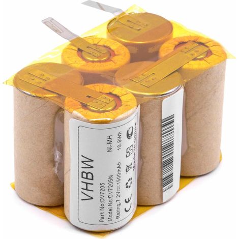 vhbw Akku kompatibel mit Black & Decker DV7205N, DV7205 Staubsauger (1500 mAh, 7,2 V, NiMH)