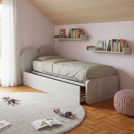 Letto singolo a cuore "Cupidor" con secondo letto estraibile - Rovere rock