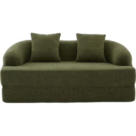Divano letto 2 posti convertibile 2 in 1 in ciniglia verde con 2 cuscini HOMVRA (1/5)