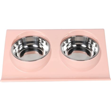Bol Pour Animaux - Double Gamelle Inclinée - Pour Chien Et Chat - Base Détachable - Rose (1/5)