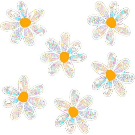 Lot de 6 autocollants attrape-soleil marguerites pour empêcher les oiseaux de frapper - Film électrostatique arc-en-ciel pour fenêtre en verre - Non adhésif - Réutilisables (1/5)
