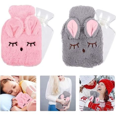 KLVGTIFS PUBouillotte d'eau Chaude,Bouillote,2Pcs Bouillotte Douce, Bouillote Chauffant Peluche,Bouteille D'Eau Chaude avec Housse Weihnachten (1/4)