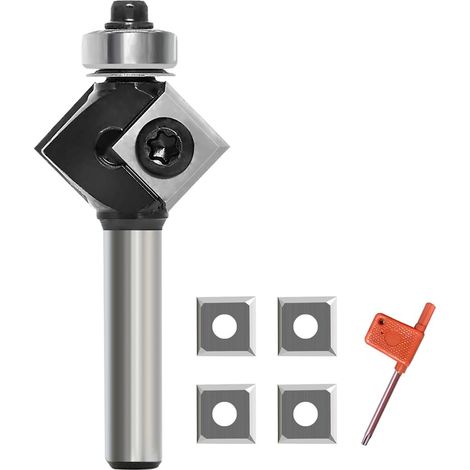 45 Degree Chamfer Cutter 8 mm Shank with 4 Pieces Reversible Plates, Bevel Edging Interchangeable Blade Router Cutter for Cutting a 45 Degree Chamfer on the Wood Edge (1/5)