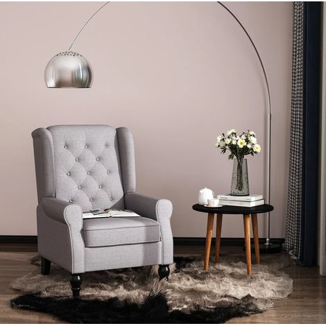 Sillón relax orejero de 1 plaza con capitoné y patas de madera gris (1/5)