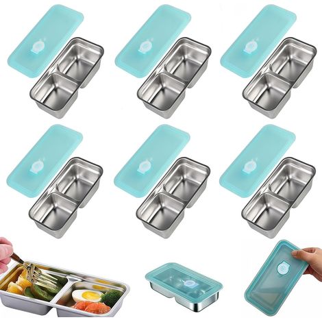 Contenitori per il pranzo riutilizzabili, set di 6 contenitori per il pranzo in acciaio inox a doppio scomparto, lavabili in lavastoviglie - Contenitori per condimenti riutilizzabili con coperchio per