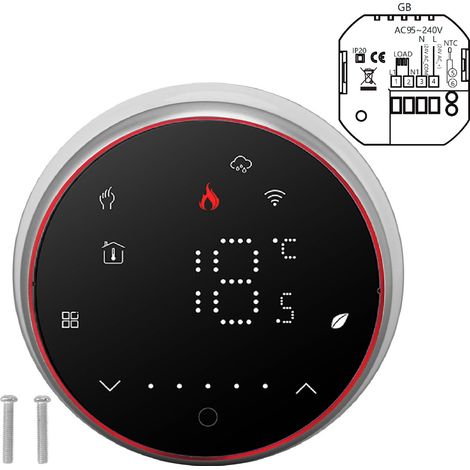Thermostat Connecté WiFi Programmable, Commande Vocale et Application pour Radiateur Électrique 220V, Design Rond Noir Élégant (1/5)