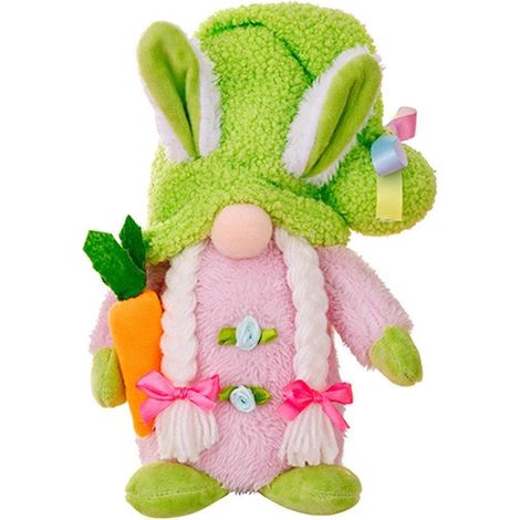 Cadeau de Pâques mignon : gnome, lampe gnome lumineuse LED avec chapeau, vert-- (1/5)