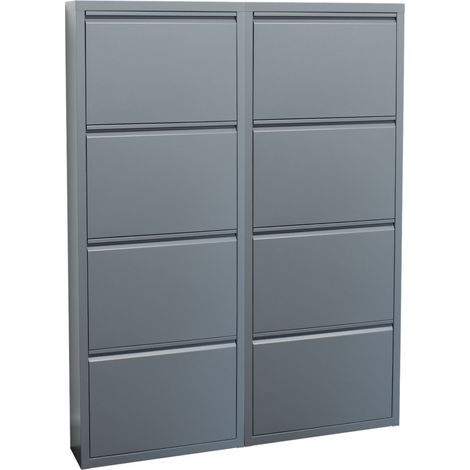 Pisa Schuhschrank mit 8 Klappen/Türen in Metall grau. Fertig montiert geliefert. (1/5)