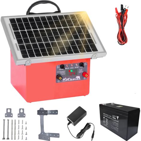 Cargador de cerca eléctrica, alcance de 32 km, alimentado por energía solar, enchufe rojo europeo. (1/2)