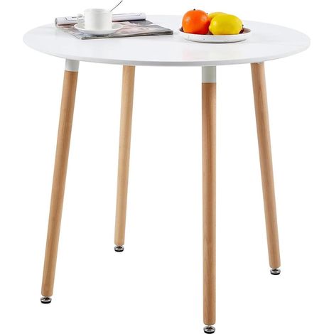 H.J WeDoo Ronde Table de Salle à Manger scandinave Diamètre 80cm Moderne Style Bois massif , Blanc (1/5)