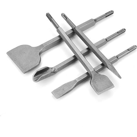 Jeu de 5 burins SDS Plus pour perceuse à percussion électrique, comprenant 5 burins SDS Plus en acier trempé de différentes qualités. (1/4)