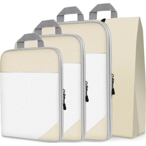 Organiseurs bagage voyage - 4 pièces, sacs vêtements/chaussures/cosmétiques - Convient pour rangement valise Étiquette (1/5)