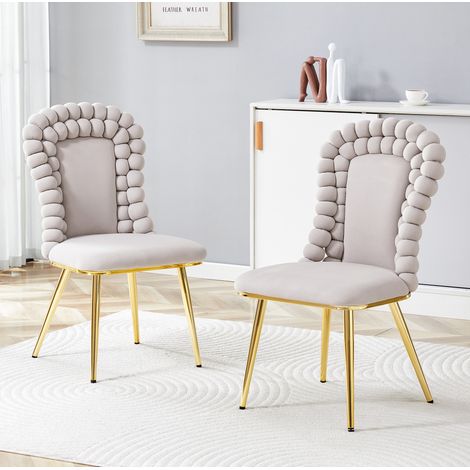 Set di 2 sedie da pranzo con schienale alto in velluto e gambe in metallo, grigio chiaro (1/5)