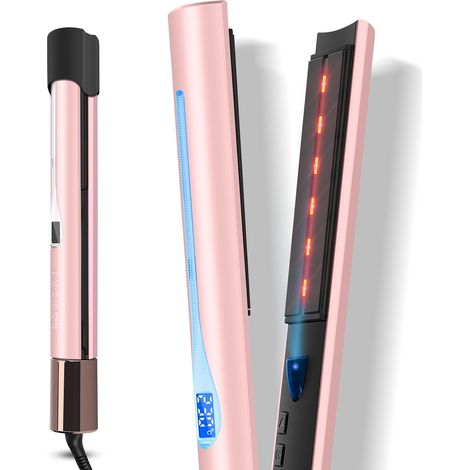 Lisseur Infrarouge Ionique, 2 en 1 Fer à Friser et à Lisser, Thérapie Infrarouge et Ionique, Effet Anti-Frisottis et Brillance, 14 Réglages de Température 100-230℃ ROSE (1/5)