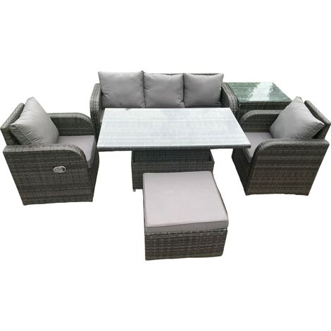 Fimous Wicker PE Rattan Gartenmöbel Set Höhenverstellbarer aufsteigender Esstisch mit Sessel Beistelltisch Fußhocker (1/5)