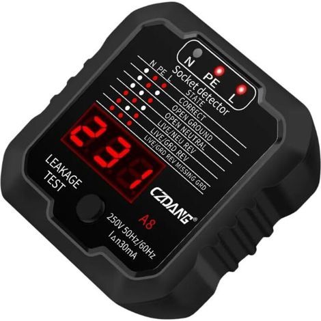 Tester per prese con schermo LCD, rilevamento del cablaggio 240V 50/60Hz (1/4)