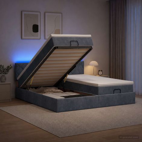Lit coffre avec matelas et LED Gris foncé 200 x 200 cm Velours (1/5)
