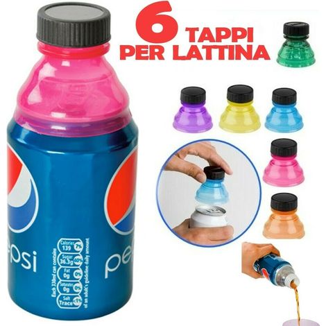 SET 6 PEZZI TAPPI PER LATTINE ADATTATORE LATTINA IN BOTTIGLIA UNIVERSALE VARI COLORI