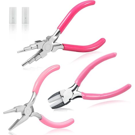 Lot de 3 outils de fabrication de bijoux - Pinces à bec concave et rond - Fournitures de fabrication de bijoux - Pince à bec plat 6 en 1 - Pince à bec concave et rond - Pince à mâchoire plate (1/5)