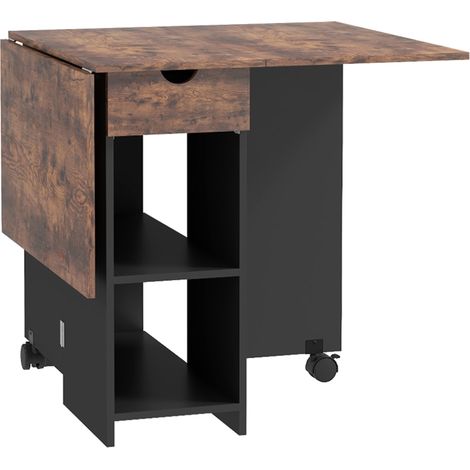 Table de salle à manger pliante extensible 2-4 personnes, 2 abattants, 120x72x75 cm, style rustique et noir (1/5)